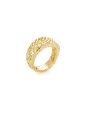 18K Yellow Gold Etched Vine Ring