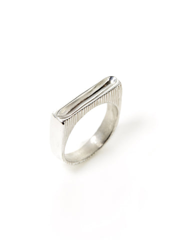Silver Etched Square Scoop Ring