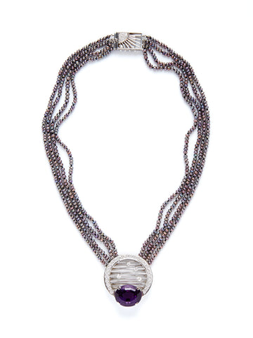 Reflecting Rods Amethyst Pearl Diamond Necklace