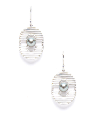 Oval Rod Pearl Diamond Earrings