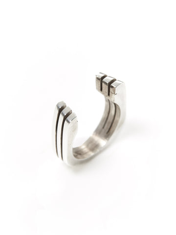 Silver Ridged Open-Cuff Ring