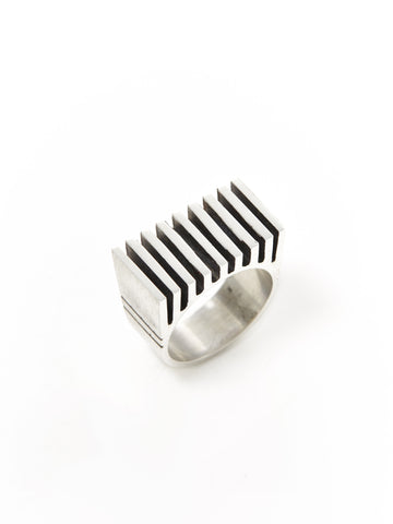 Silver Ridged Grill Square Ring