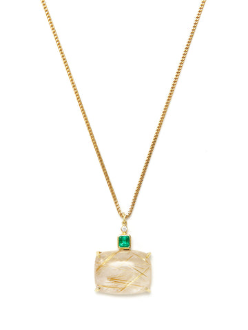 Rutilated Quartz Emerald Pendant Necklace