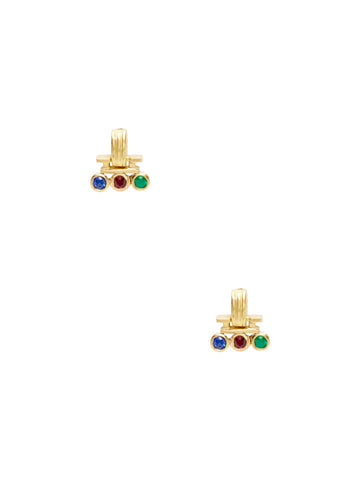 Sapphire, Emerald, and Ruby Stud Earrings